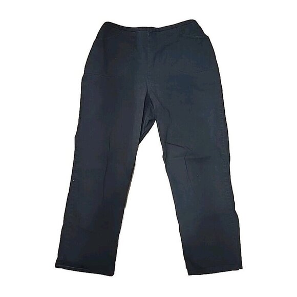 Denim & Co. Pants Black Woven Back Elastic Waist Pockets Straight Leg Women's PL - Picture 4 of 11